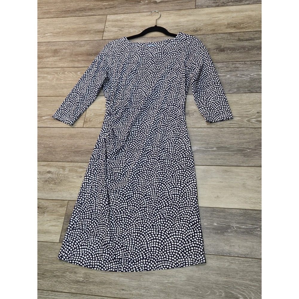 J. McLaughlin Ruched Side Dress Small Geometric Print Navy Blue Catalina Cloth